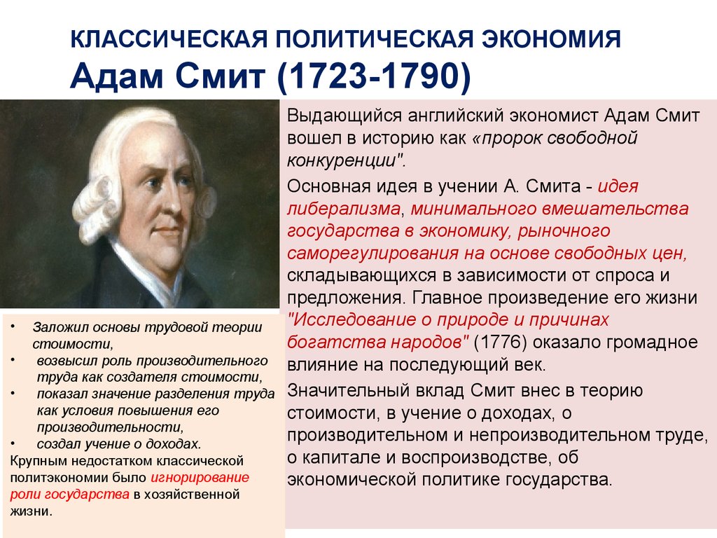 Кто создал теорию. Классическая политэкономия Адама Смита. Английская классическая школа адам Смит. Классическая теория Адама Смита. Адам Смит классическая школа политической экономии.