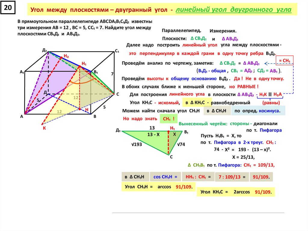 Двугранный угол между плоскостями презентация