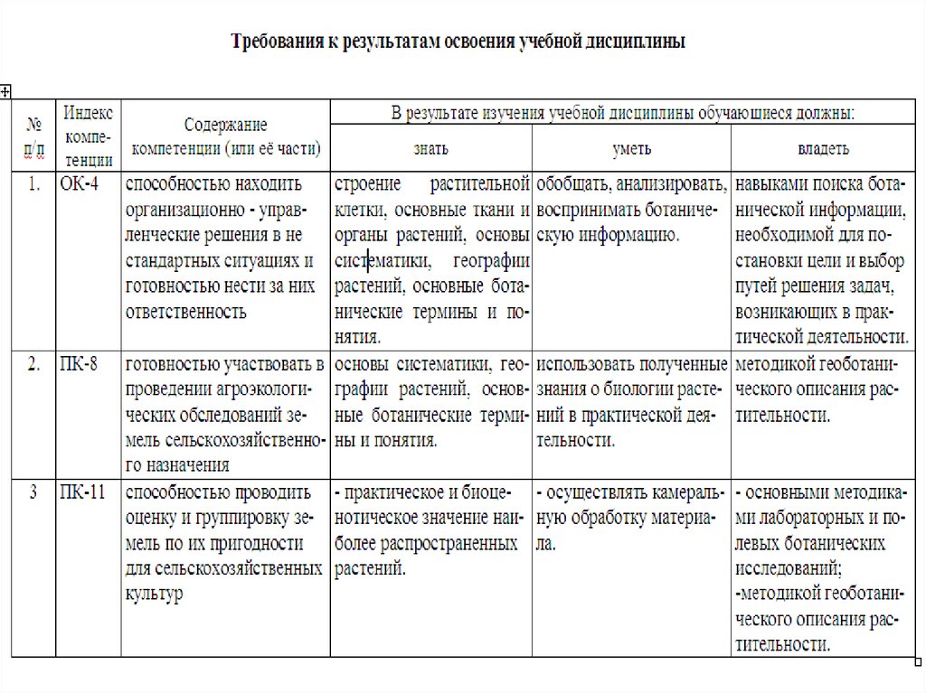 План учебной дисциплины