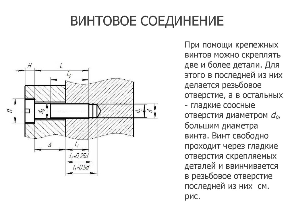 Соединение винтом на чертеже