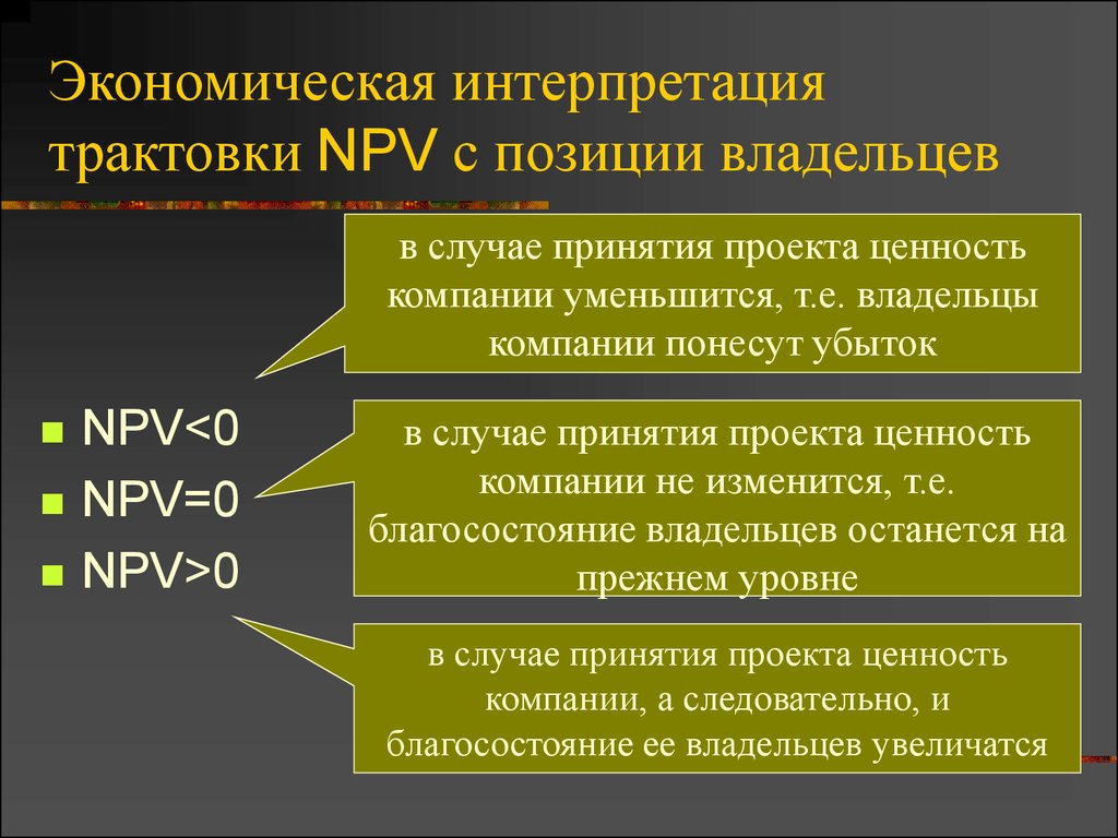 Критерий принятия проекта npv