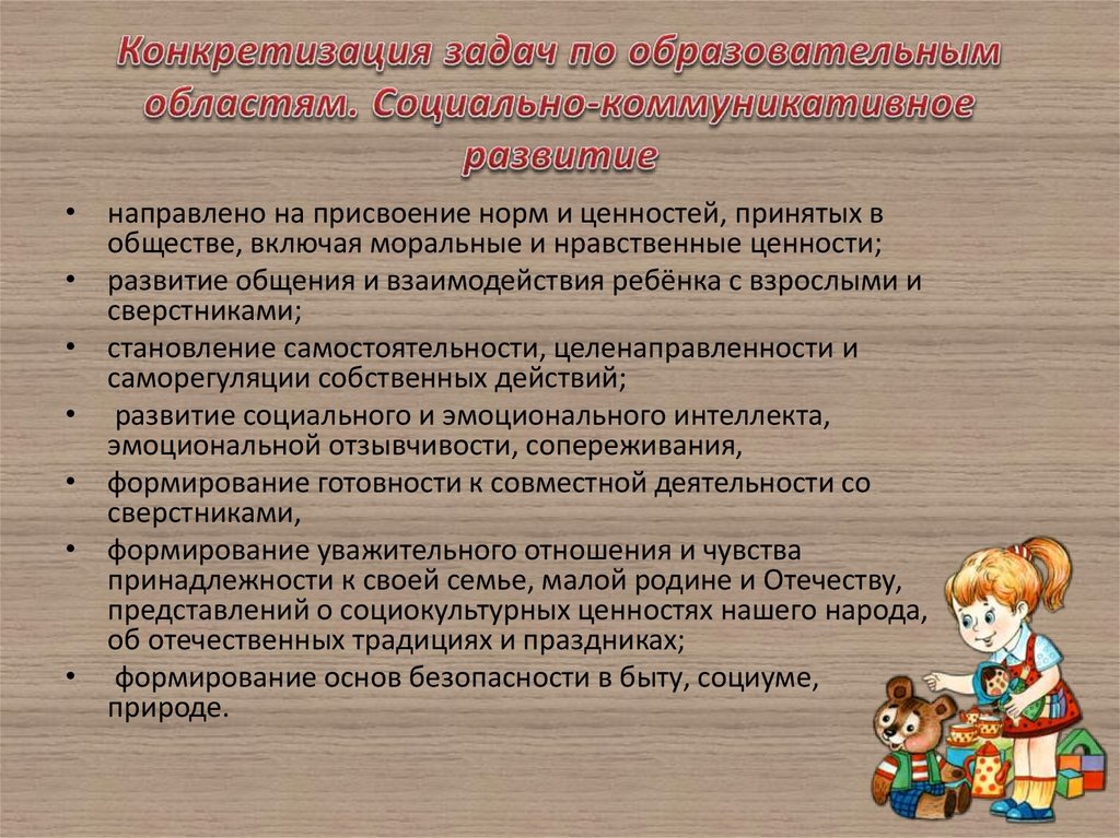 Задачами образовательной области социально коммуникативное развитие