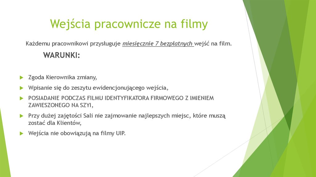 Wejścia pracownicze na filmy