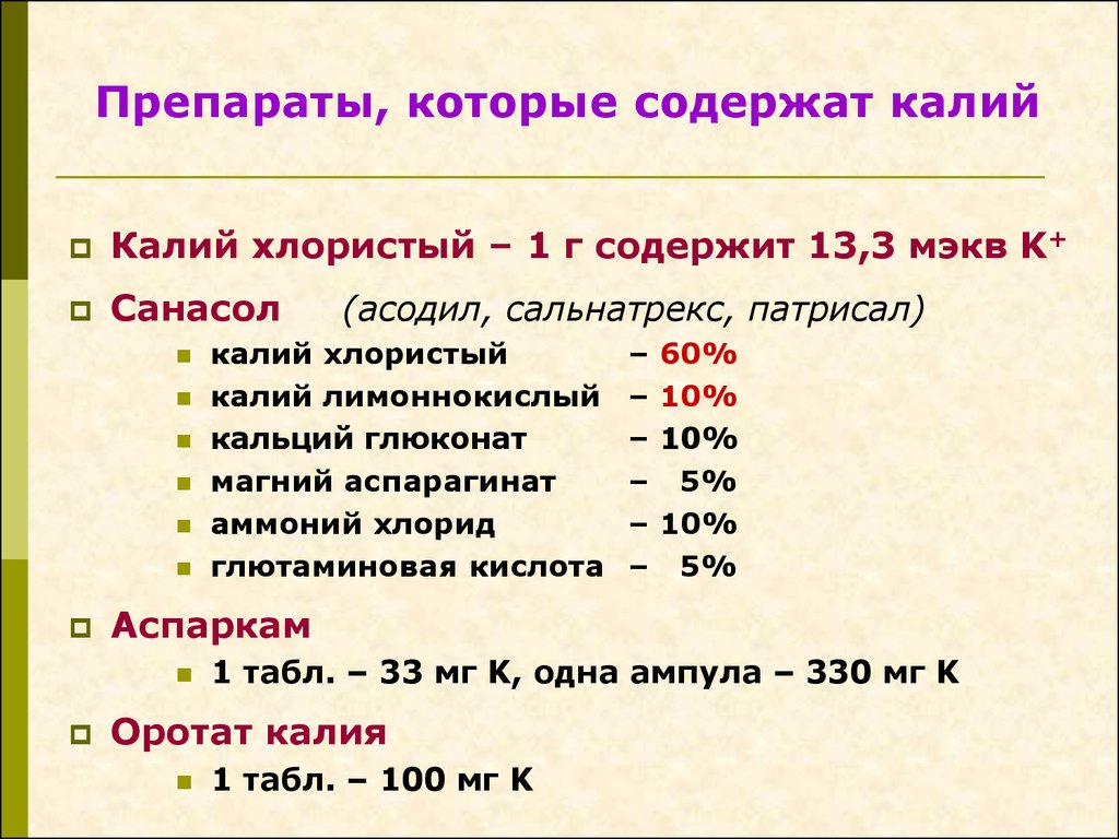 Растворы содержащие калий