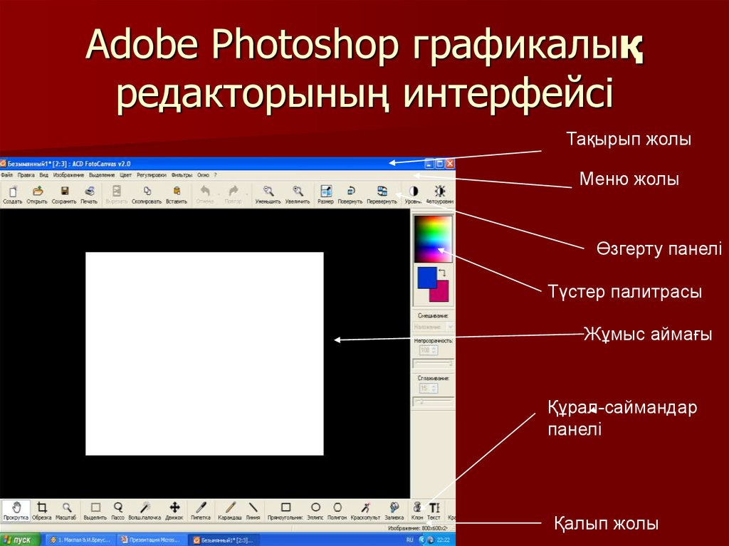 Элементы слайда. Растровый редактор Adobe Photoshop. Интерфейс графического редактора Adobe Photoshop. Интерфейс программы графического редактора. Интерфейс программы Adobe Photoshop.