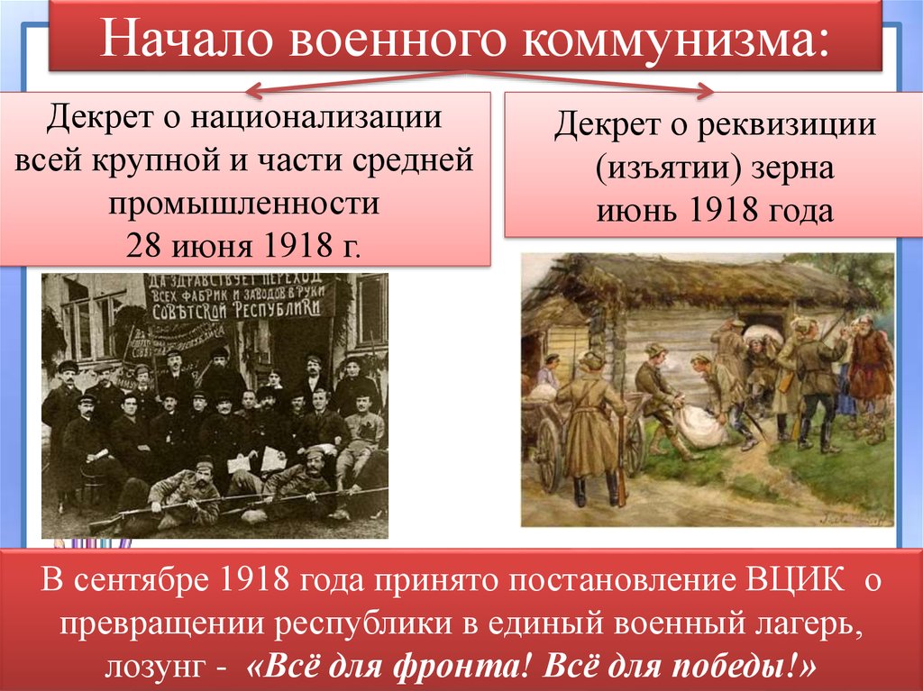 Продотряды действовали совместно с. Военный коммунизм 1917. Начало военного коммунизма. Национализация военный коммунизм.