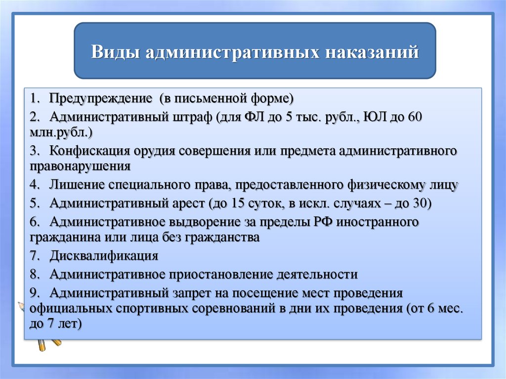 Виды административного наказания статья. Вид наказания административного1 предупреждение. Административный штраф. Виды административных наказаний дисквалификация. Административное правоотношение тема.