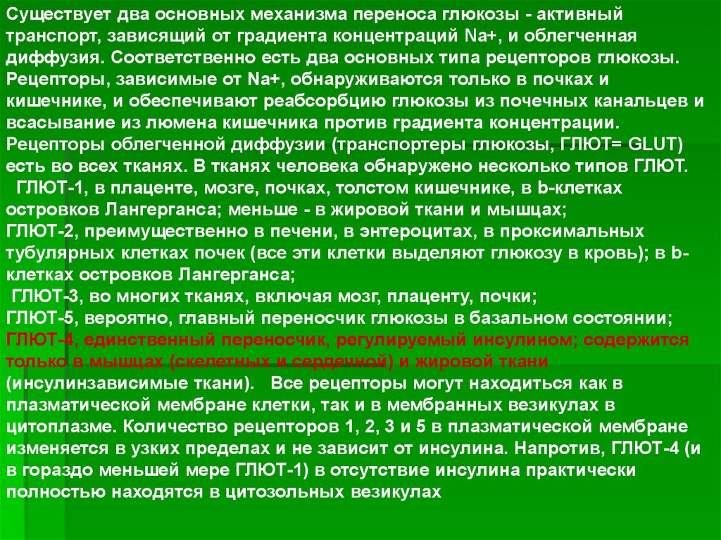 Рецепторы Глюкозы. Основные механизмы переноса. Механизм транспортного переноса Глюкозы. Инсулинозависимый глюкозный Транспортер.