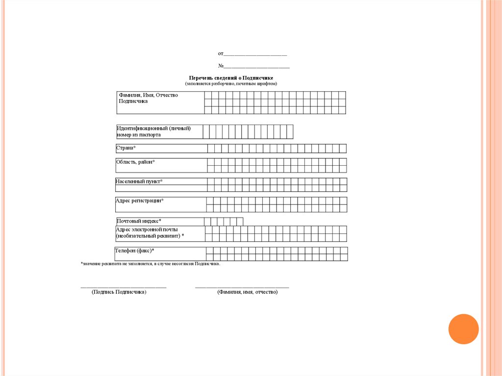 Перечень сведений о подписчике для ип образец заполнения беларусь