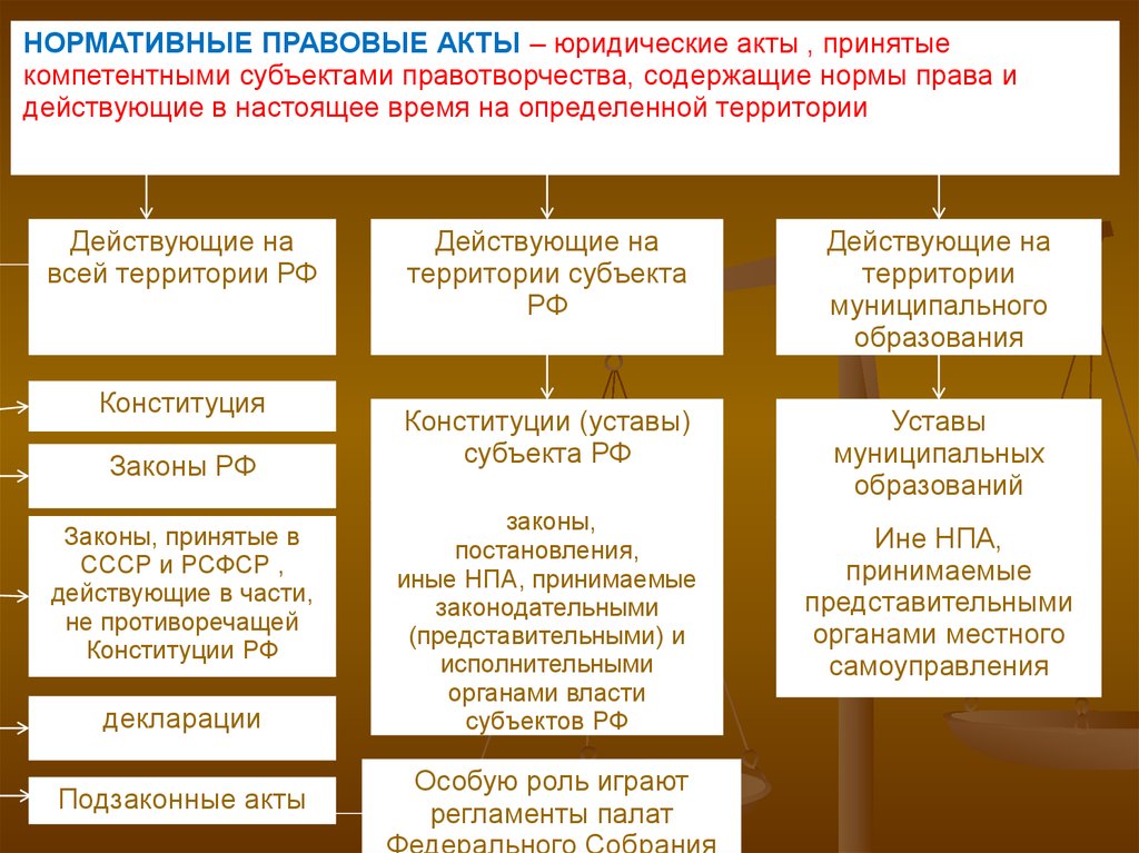 Нормативно правовые акты принимаются компетентными органами государства