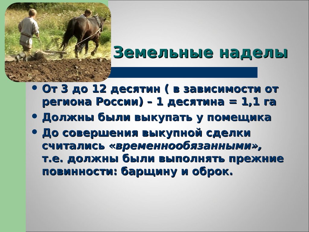 Надел крестьянина. Земельный надел. Земельный надел 1861. Десятина земли крестьянину.