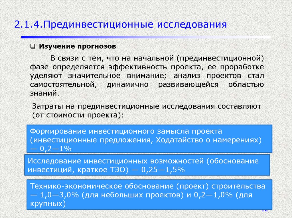 Стадии проекта прединвестиционная