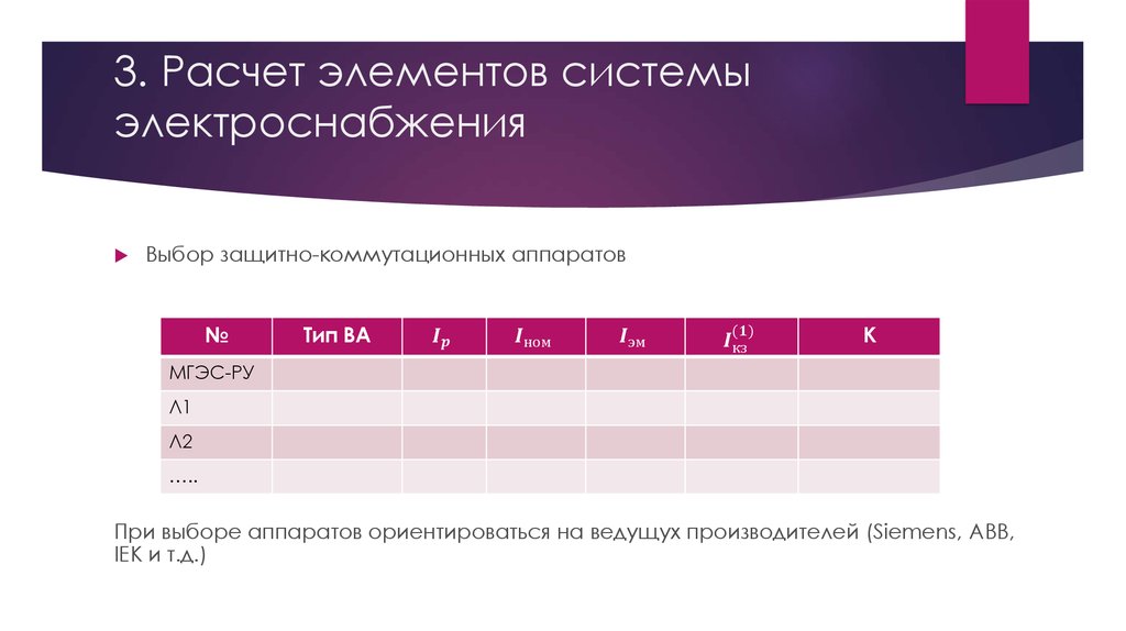 3. Расчет элементов системы электроснабжения