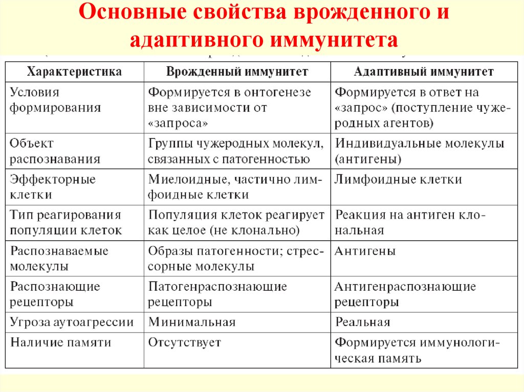 Основный свойства. Характеристика врожденного иммунитета. Основные свойства врожденного и адаптивного иммунитета. Врожденный видовой иммунитет основные характеристики. Врожденные механизмы иммунитета характеристика.