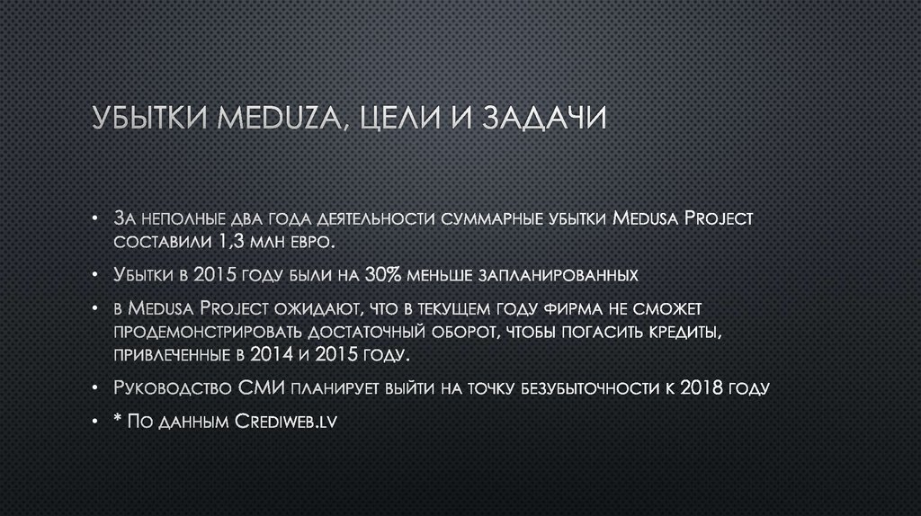 Убытки Meduza, цели и задачи
