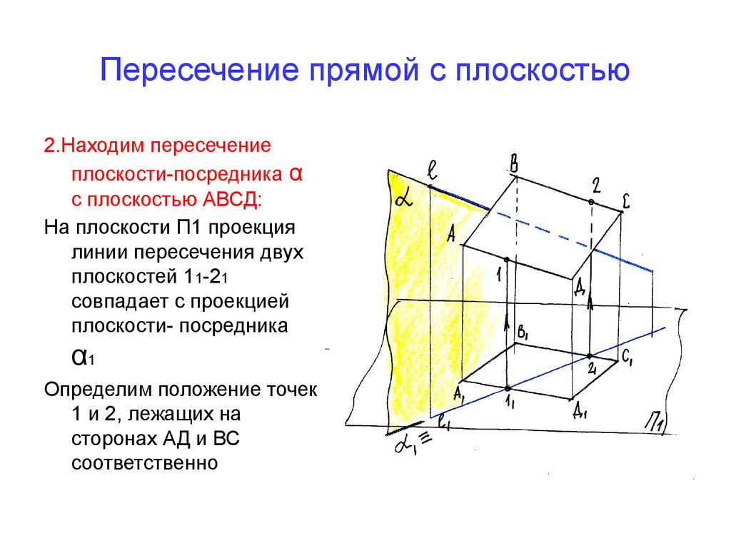 1 пересечение прямой и плоскости. Пересечение прямой с плоскостью Начертательная геометрия. Пересечение прямой и плоскости. Прямая и плоскость пересекаются. Точка пересечения прямой и плоскости Начертательная геометрия.