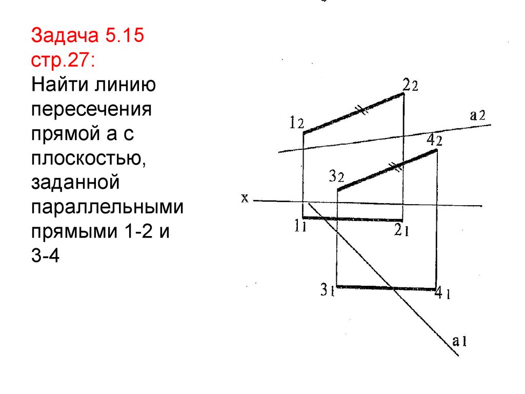 Как найти линию. Плоскость заданная двумя параллельными прямыми. Линия пересечения прямой и плоскости заданной параллельными прямыми.