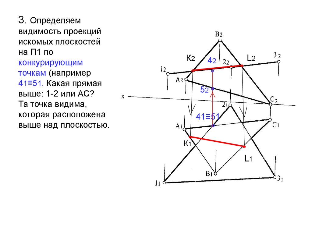 Определить проекцию точки на плоскость. Конкурирующие точки Начертательная геометрия. Видимость плоскостей Начертательная геометрия. Видимость и невидимость в начертательной геометрии. Водимость проекции точек Начертательная геометрия.