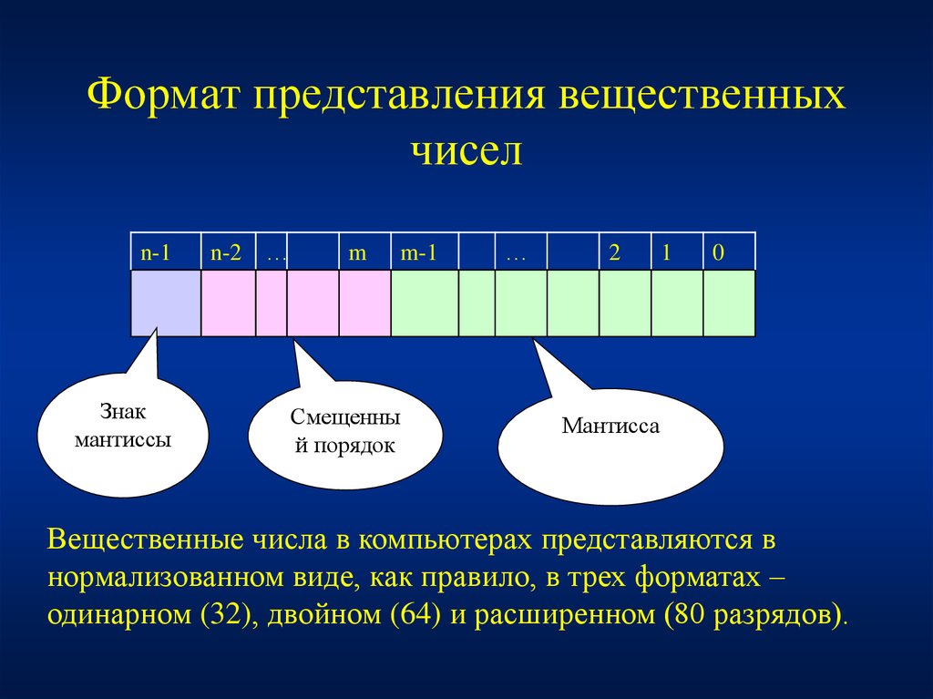 Числа в компьютере. Представление вещественных чисел. Представление чисел в компьютере. Представление вещественных чисел в компьютере. Форматы представления вещественных чисел..