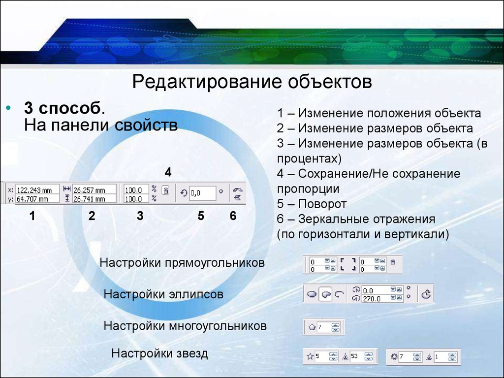 Редактирование объектов. Способы редактирования объекта. Объект для редактирования. Предметы для редактирования. Щиток свойства.