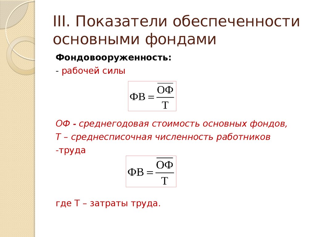 Обеспеченность основными фондами