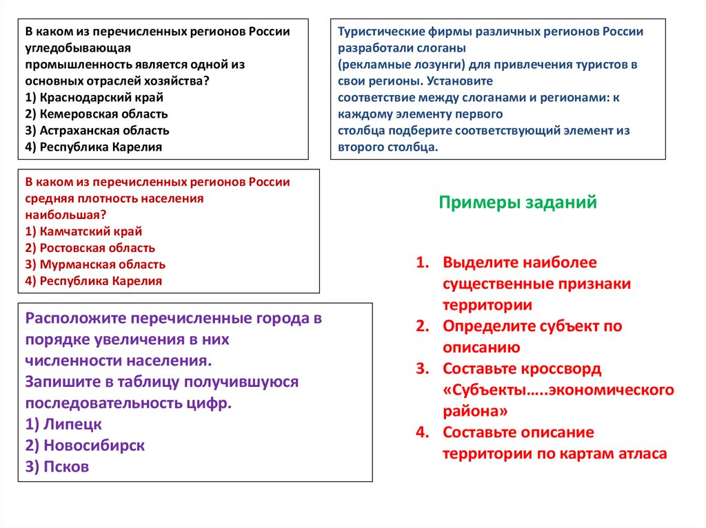 Из перечисленных регионов. Слоган экономического района. В каком из перечисленных регионов России угледобывающая. План описания субъекта РФ. Петрозаводск отрасли хозяйства таблица.