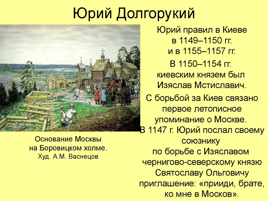 Когда основана москва в каком году. Основание Москвы 1147 Юрием Долгоруким.
