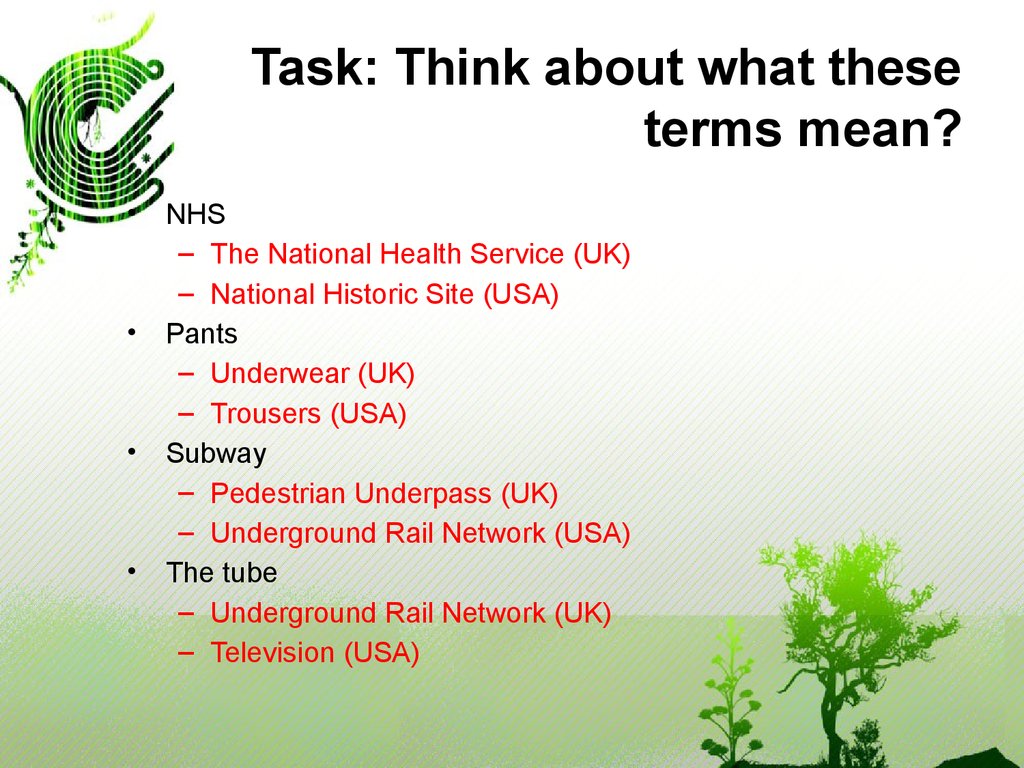 What the term means in. Terms mean. Task "think how to".