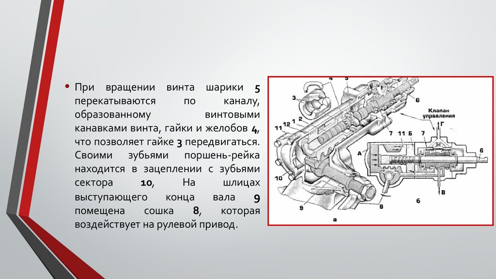 Компоновочные схемы гидравлических усилителей рулевого управления. Геометрия рулевого управления доклад презентация.