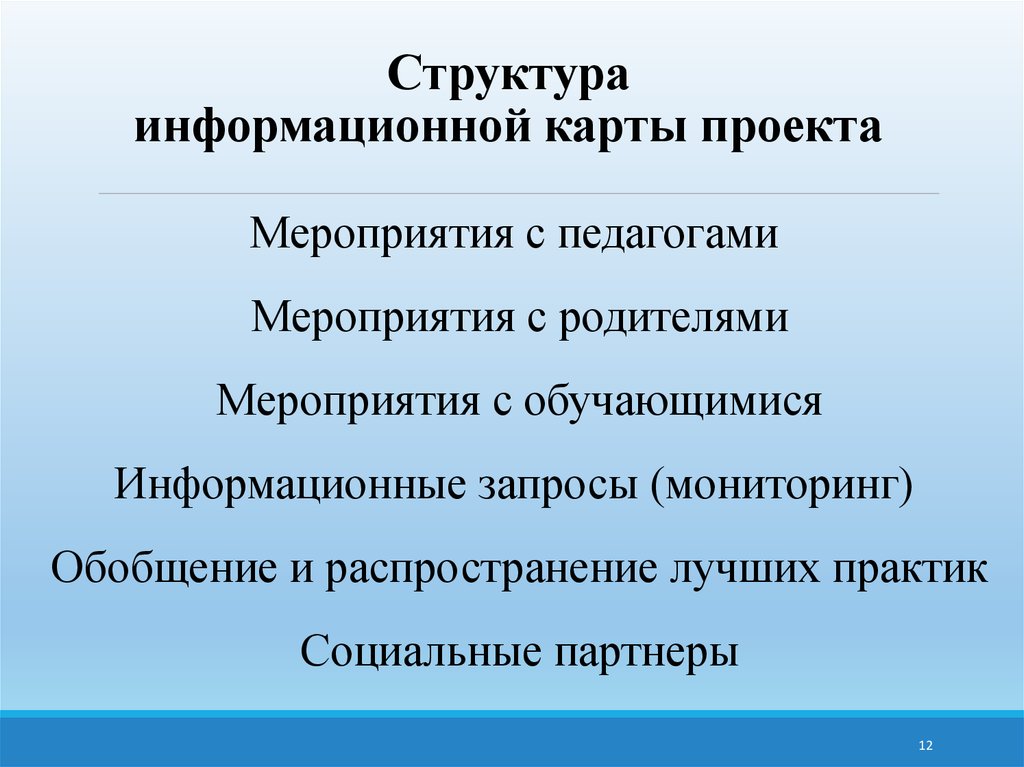 Структура мероприятия. Структура информационного проекта. Структура социальной практики. Информационная карта проекта мероприятия.