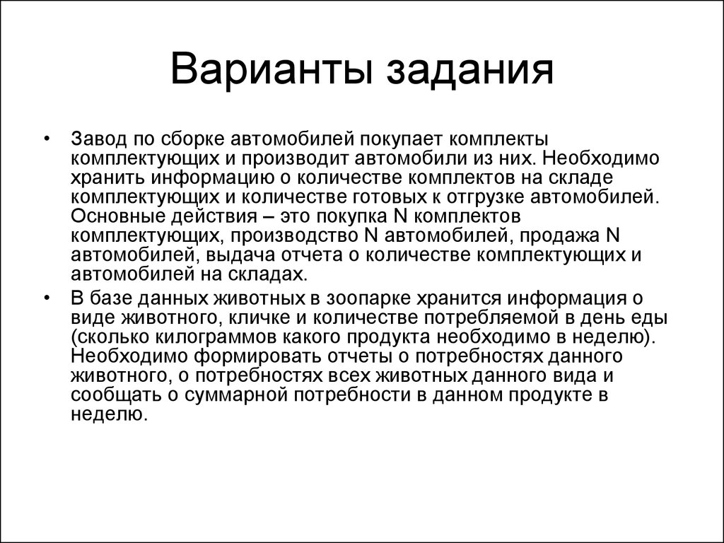 Вид сообщать. Задачи сборки по. Задачи завода.