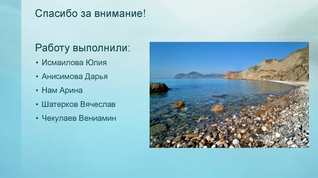 Спасибо за внимание! Работу выполнили: