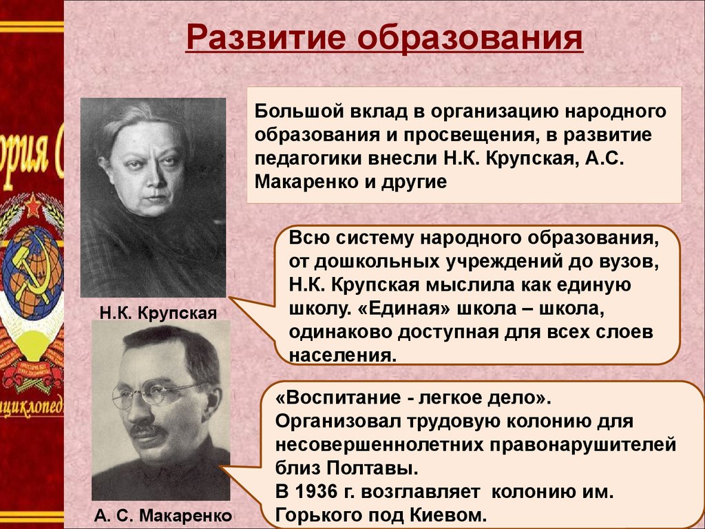 Е гг xx в. Развитие народного образования. Н.К. Крупская педагогика. Крупская педагогические идеи. Вклад развитие образование.