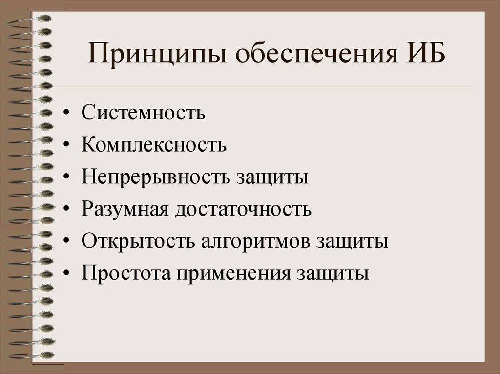 Принцип обеспечения защиты. Принцип непрерывности защиты. Принципы обеспечения ИБ. Принцип системности и комплексности. Принцип достаточности защиты информации.