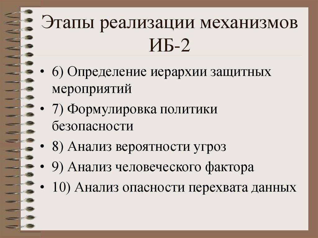 Этапы реализации политики. Иерархия защитных механизмов. Этапы перехвата данных. Основные этапы реализации меры защиты.