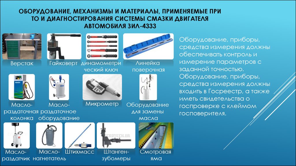 Какое оборудование применяется. Оборудование для то и ремонта системы смазки. Применяемые материалы системы смазки. Инструменты применяемые для технического обслуживания. Инструменты и оборудование для проведение то.