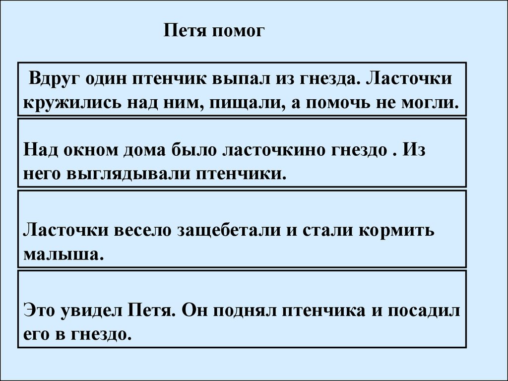 Подробное изложение по вопросам текста «Петя помог» - презентация онлайн