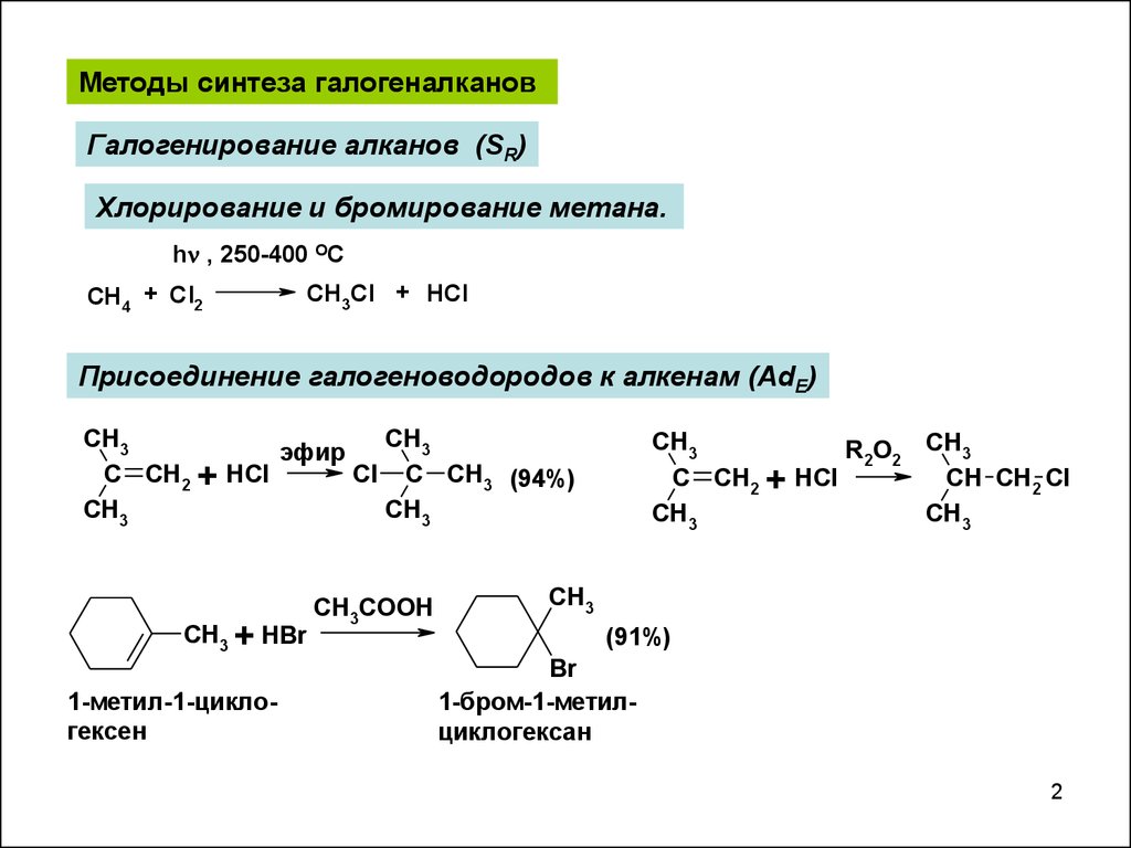 Замещение метана хлором
