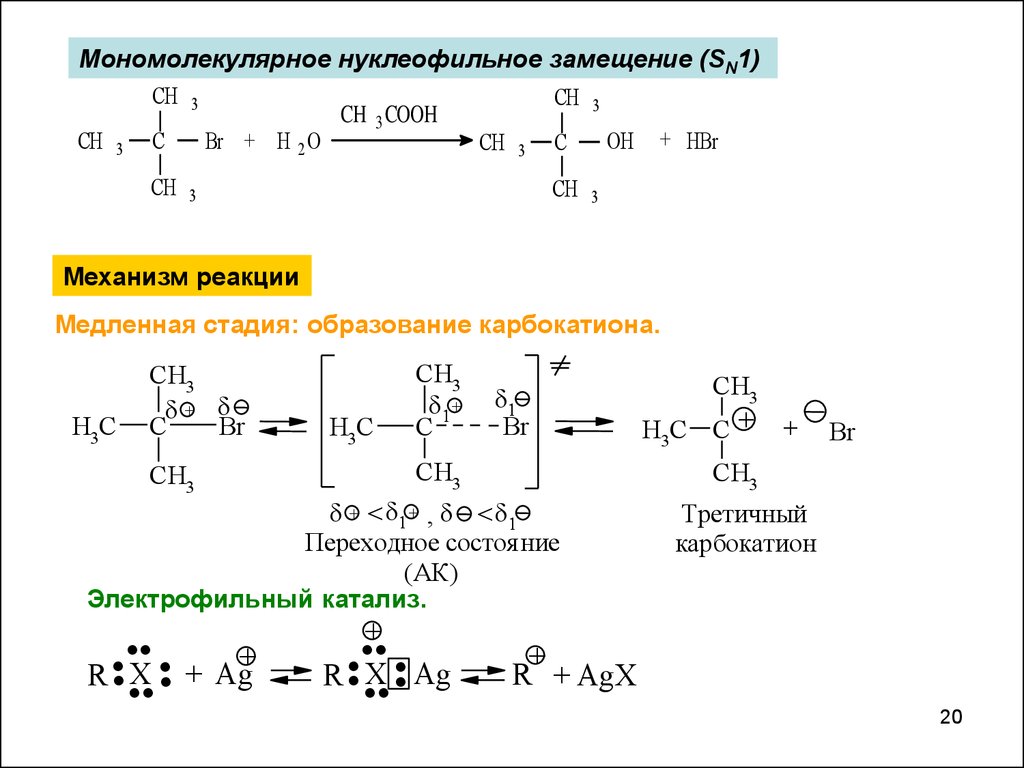 Механизм реакции пример. Механизм реакции sn1. Мономолекулярное нуклеофильное замещение sn1 механизм. Механизм реакции нуклеофильного замещения sn1.