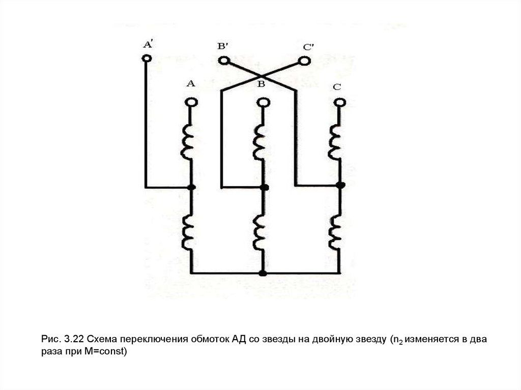 Схема 22. Схема двойная звезда электродвигателя. Асинхронный электродвигатель двойная звезда звезда. Схема обмоток двойная звезда. Схема соединения двигателя двойная звезда.