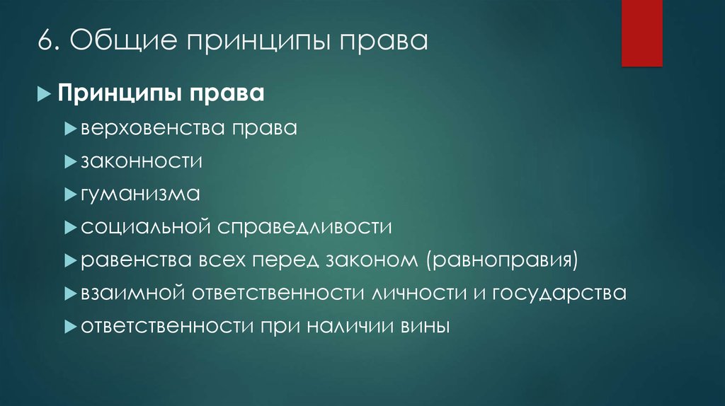 Общие принципы законодательства рф. Основные правовые принципы.