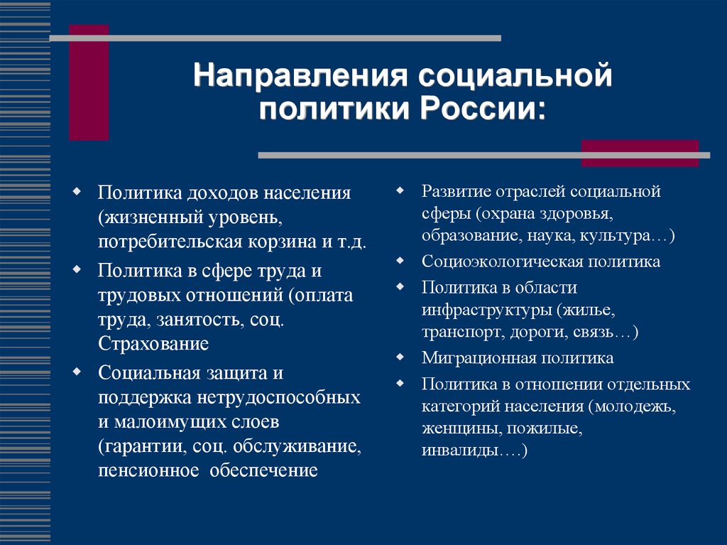 Направления социальной политики России: