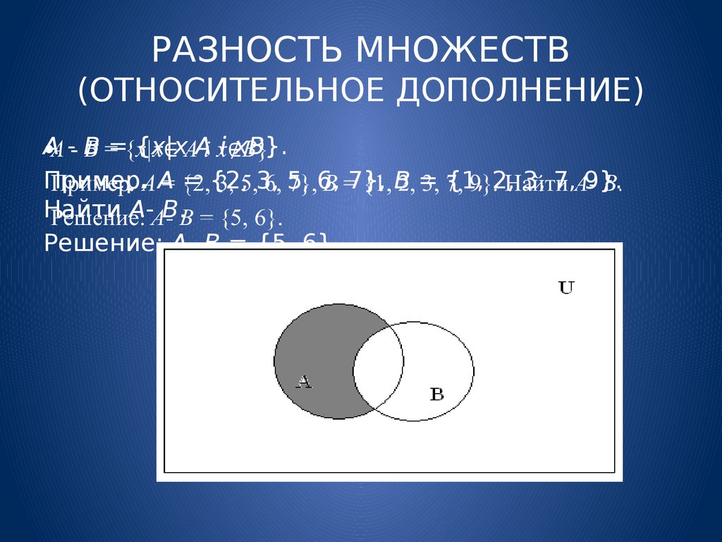 Разность множеств. Дискретная математика разность множеств. Относительное дополнение. Разность множеств дополнение множеств. Относительное дополнение множества.