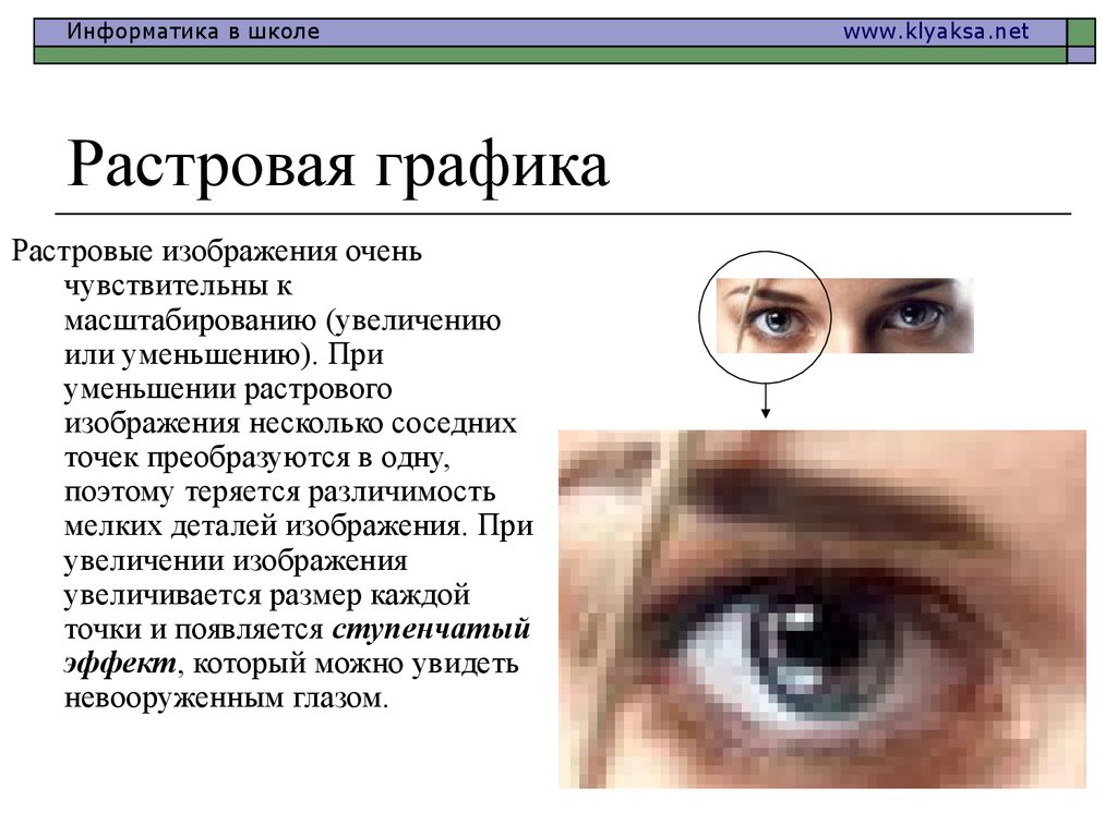 В какой графике при увеличении изображения появляется ступенчатый эффект