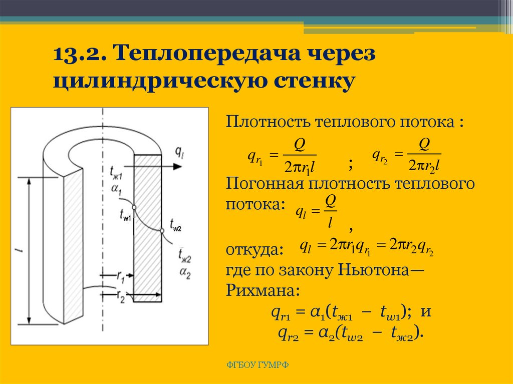 2 теплопередача. Формулы теплопередачи для цилиндрической стенки. Коэффициент теплопередачи для цилиндрической стенки. Плотность теплового потока через цилиндрическую стенку. Тепловой поток через цилиндрическую стенку формула.