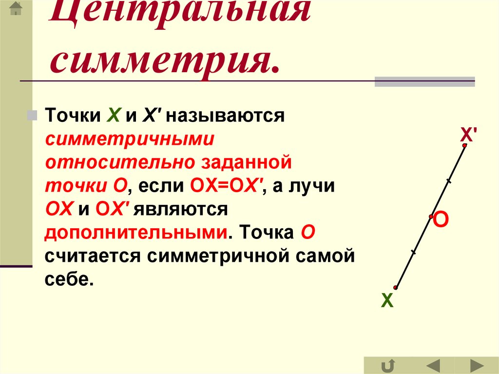 Центр симметрии. Центральная симметрия луча. Центральная симметрия точки. Симметрия относительно заданной точки. Луч симметрии.