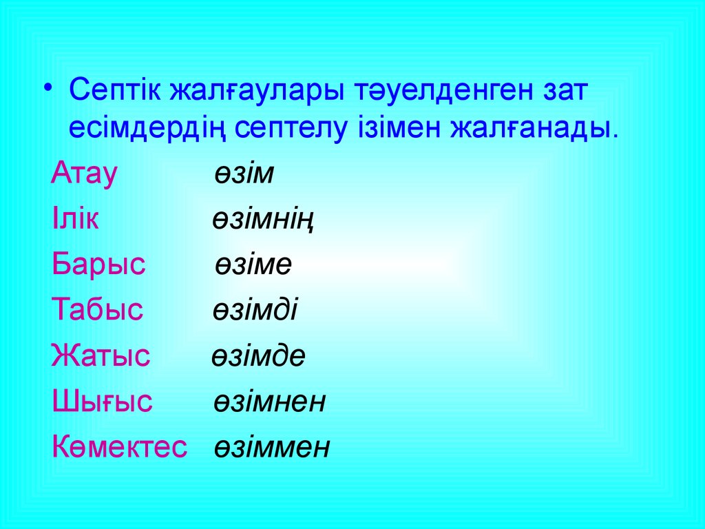 Тәуелдеулі зат есімнің септелуі 4 сынып презентация