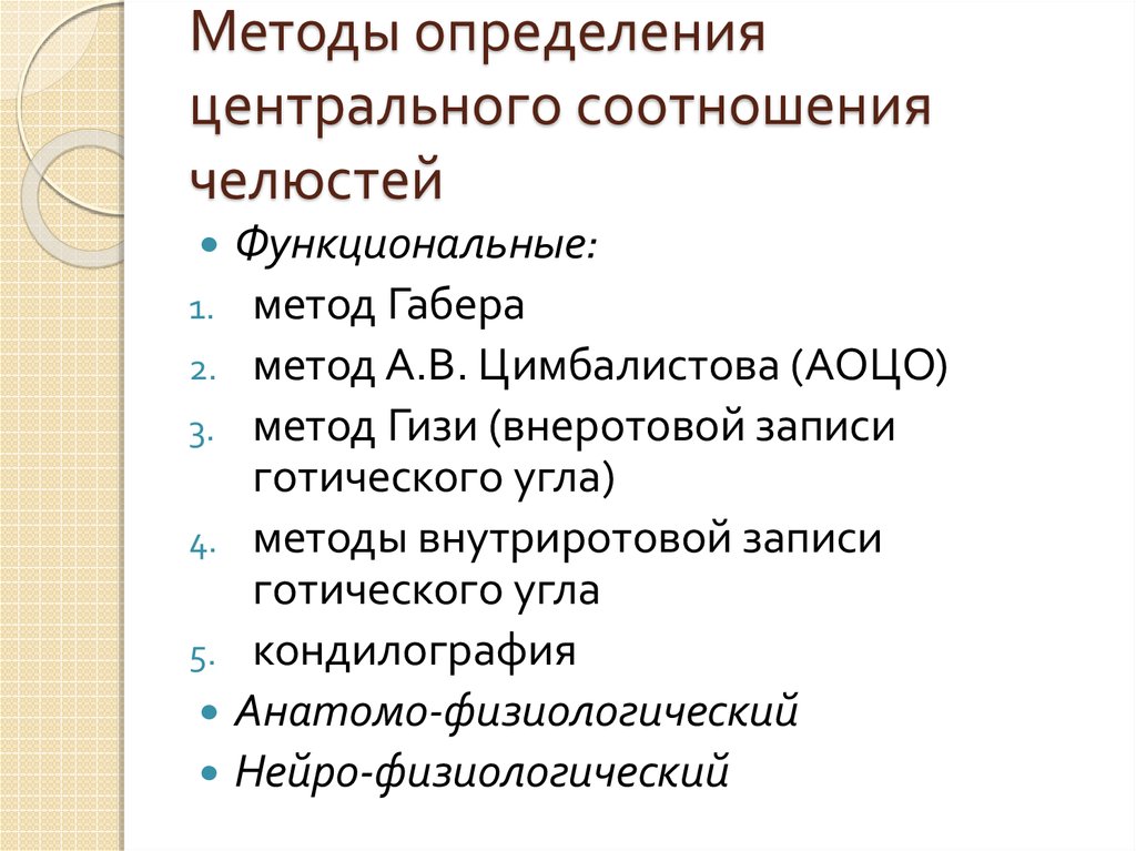 Методы определения центрального соотношения челюстей презентация