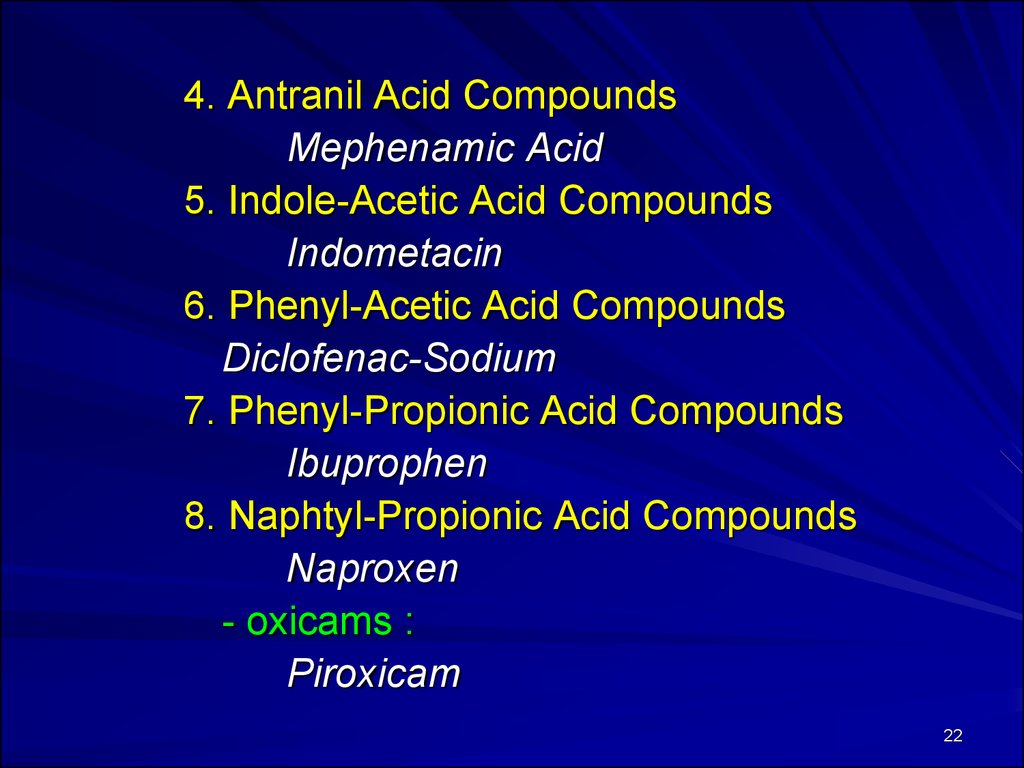 Opioid (narcotic) analgesics and antagonists. Non-opioid (non-narcotic