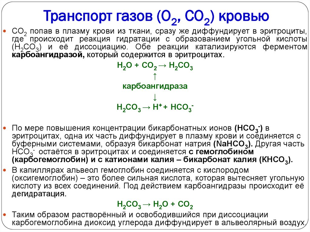 Перенос углекислый. 2. Транспорт газов кровью.. Транспорт газов о2 и со2 кровью. Транспорт со2 кровью физиология. Механизм транспорта кислорода и углекислого газа кровью.